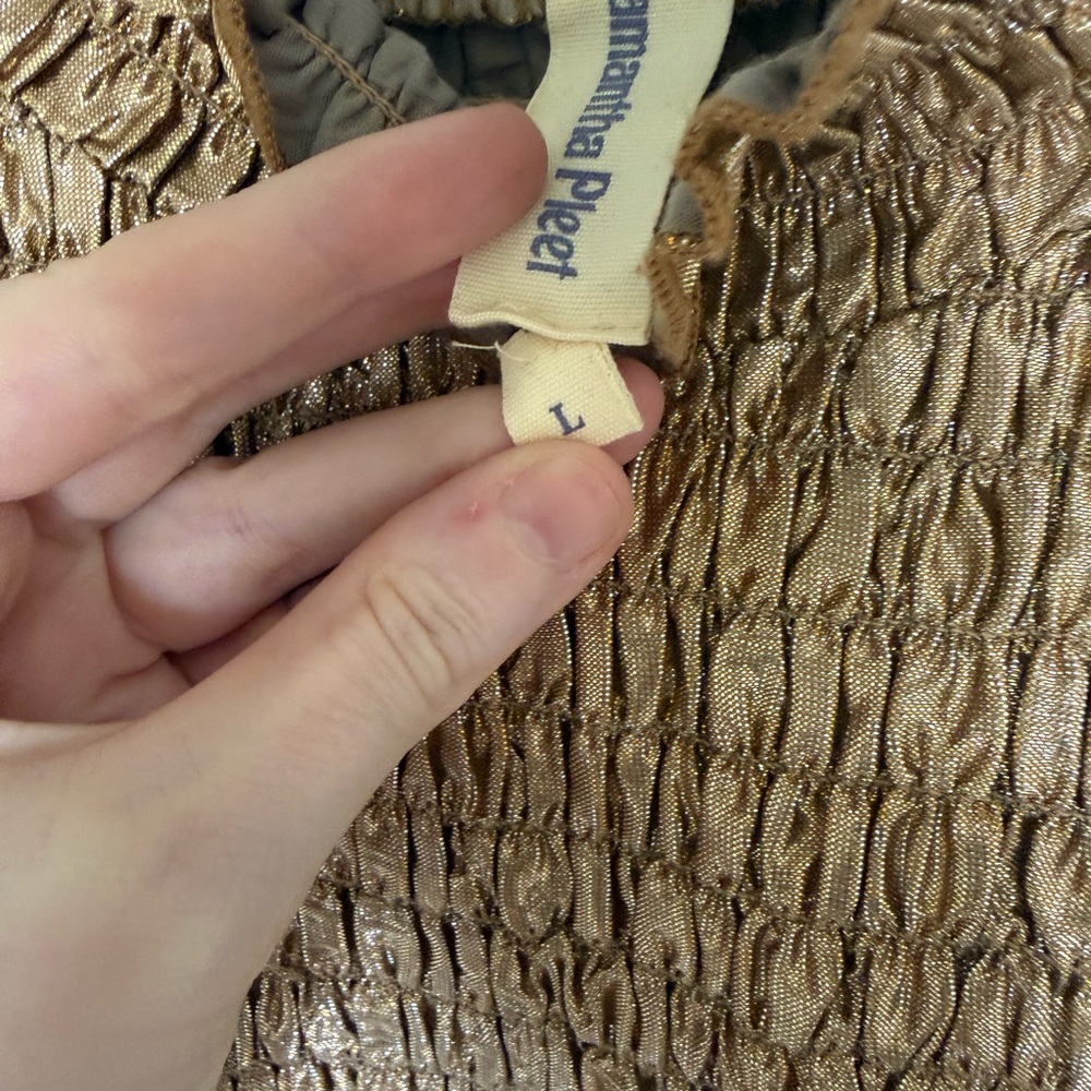 Samantha Pleet Gold Metallic Long Sleeve Mini Dress - Picture 3 of 5